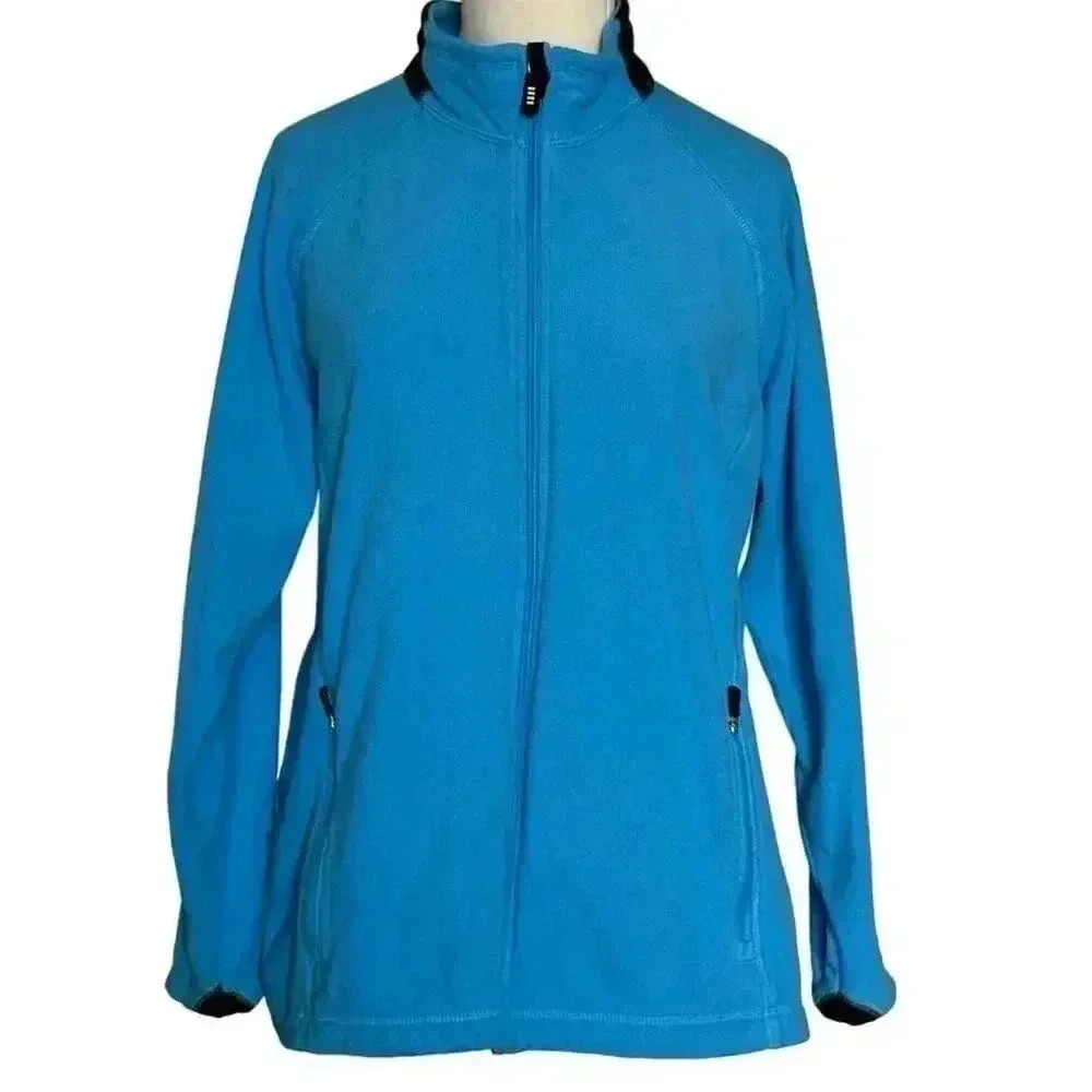 Lands End Womens Large Fleece Full-Zip Blue Jacket